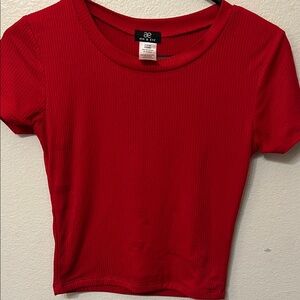 Women's Red Ribbed Short Sleeve Top